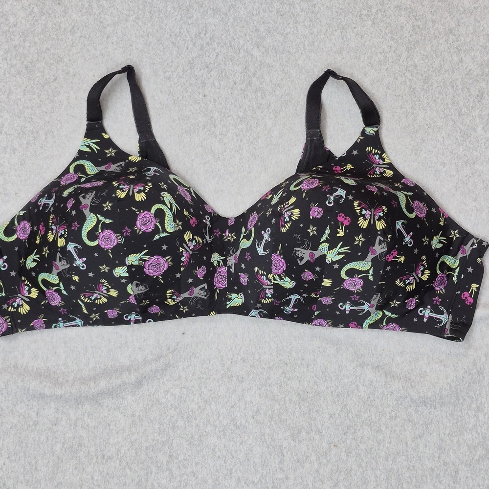 Torrid Curve Women Bra 50D Black Mermaid Sailor Anchor Wireless Strap